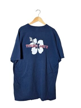Trader Joes T Shirt 2XL Tall Blue Hibiscus Flower Employee Uniform Short Sleeve